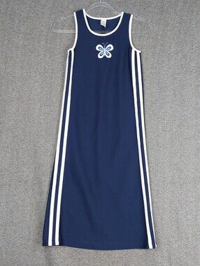 BEARY BASICS GIRLS BLUE Y2K 90S EMBROIDERED BUTTERFLY SLEEVELESS TANK DRESS 8/10